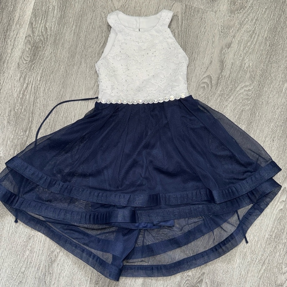 Toddler girl white and blue dress